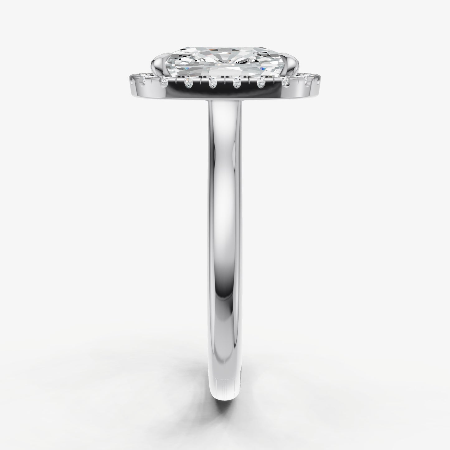 Elongated Cushion Solitaire Engagement Ring with Fine Halo Diamond Band