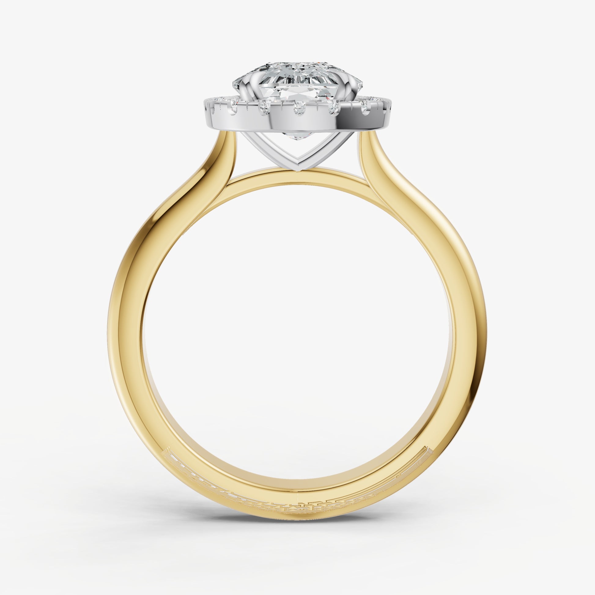 Elongated Cushion Solitaire Engagement Ring with Fine Halo Diamond Band