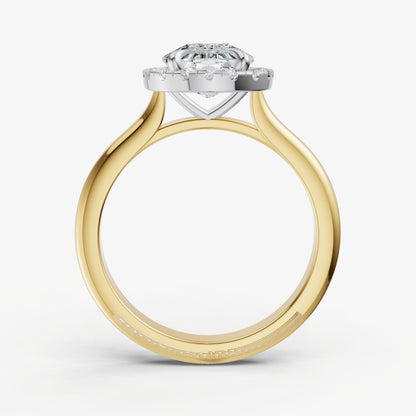 Elongated Cushion Solitaire Engagement Ring with Fine Halo Diamond Band