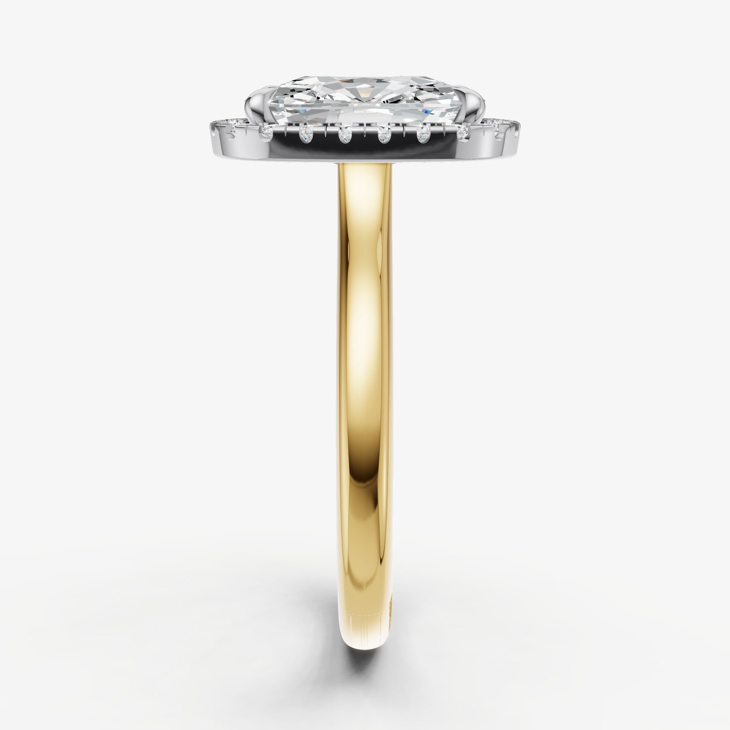 Elongated Cushion Solitaire Engagement Ring with Fine Halo Diamond Band