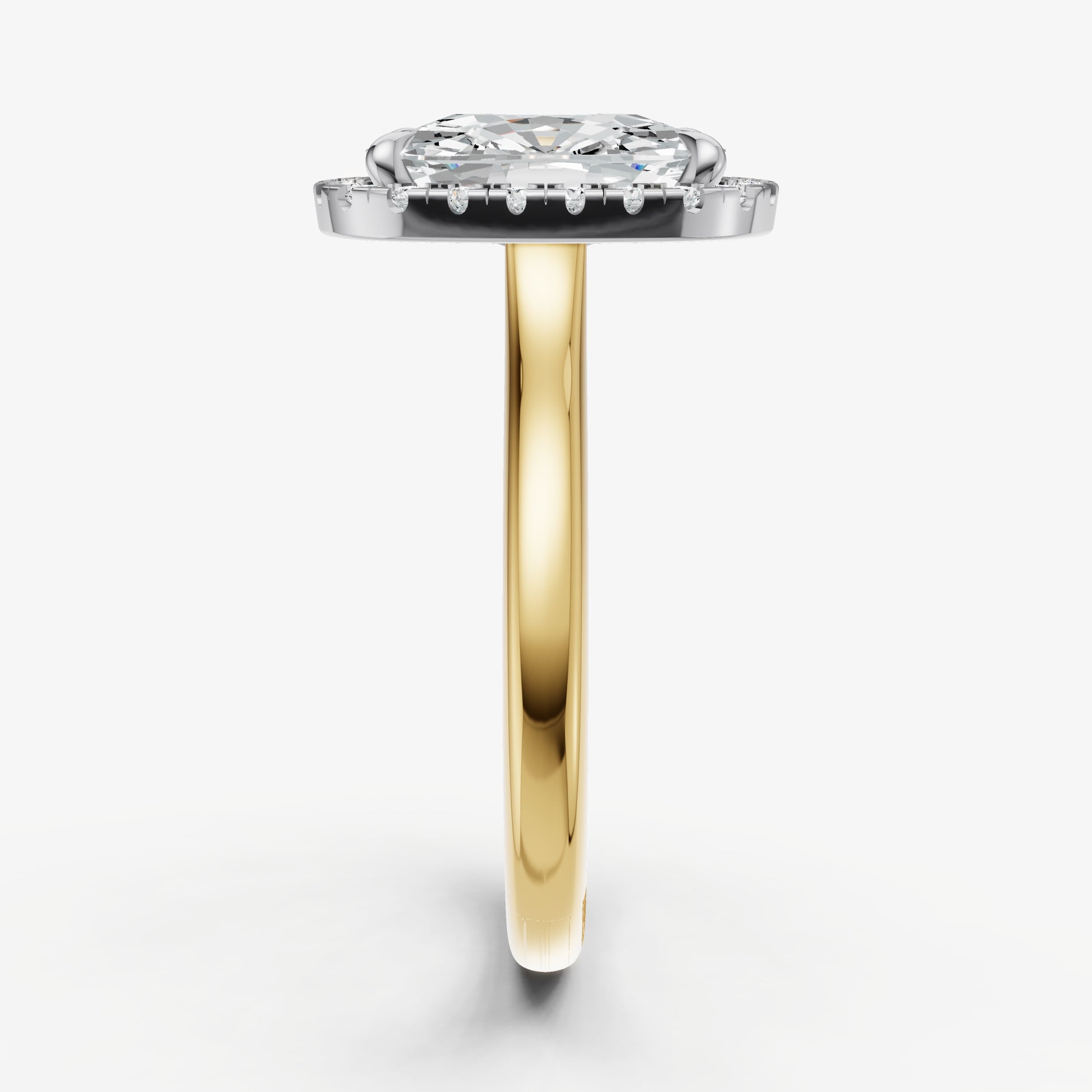 Elongated Cushion Solitaire Engagement Ring with Fine Halo Diamond Band