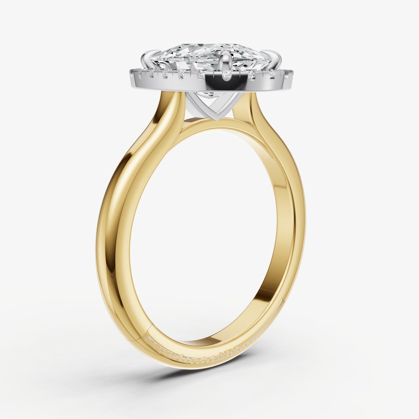 Elongated Cushion Solitaire Engagement Ring with Fine Halo Diamond Band