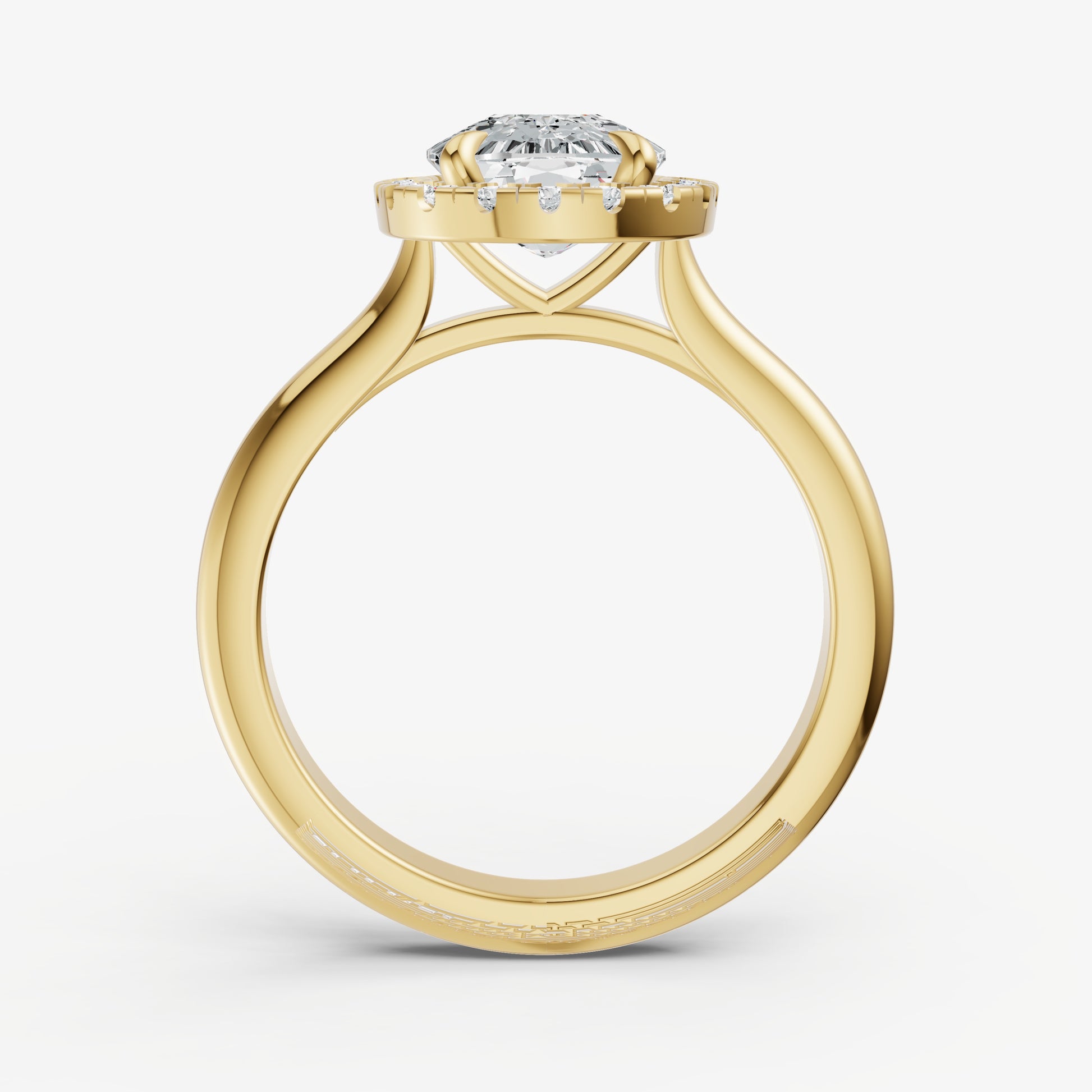 Elongated Cushion Solitaire Engagement Ring with Fine Halo Diamond Band