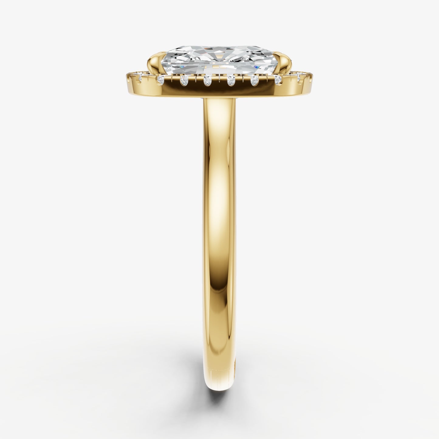 Elongated Cushion Solitaire Engagement Ring with Fine Halo Diamond Band