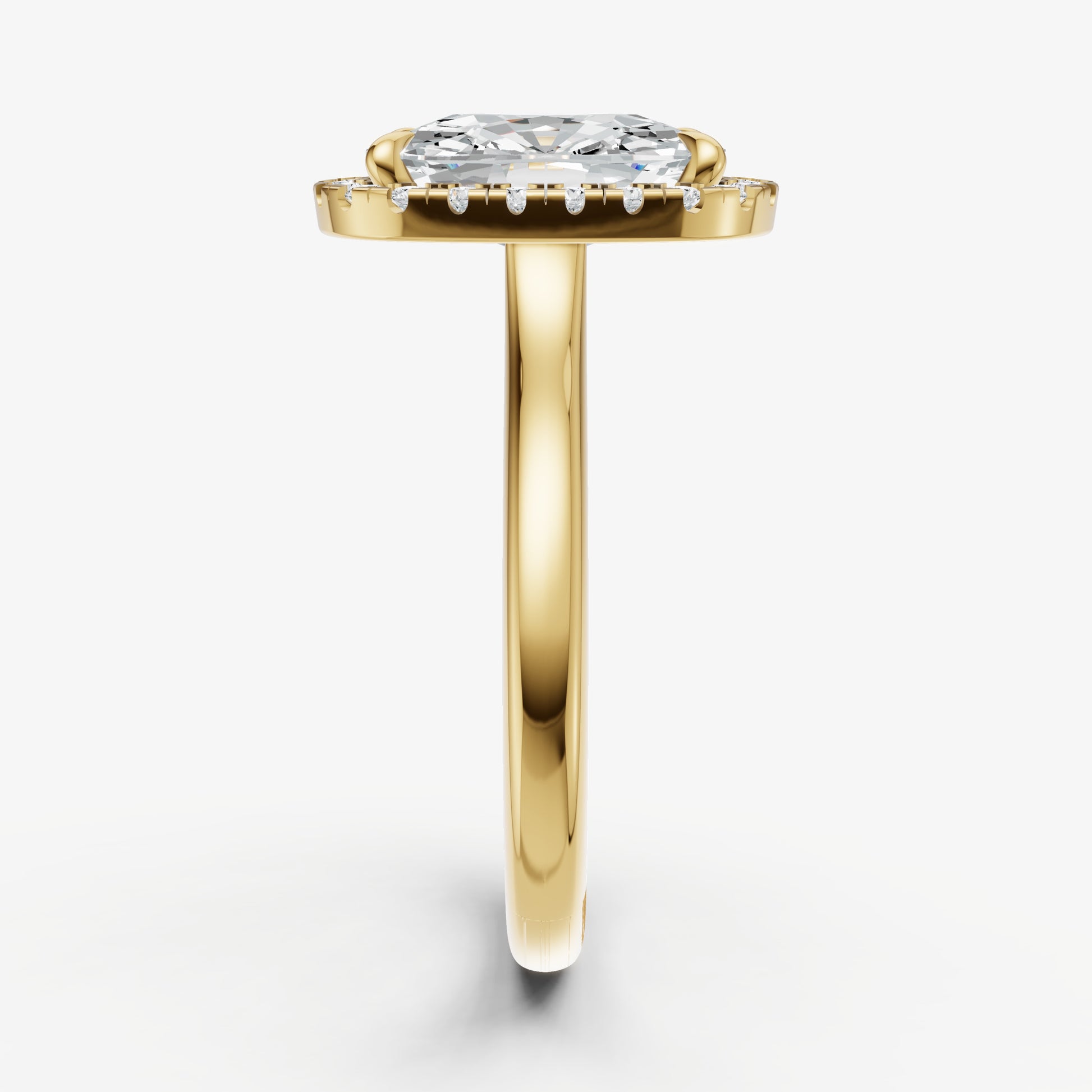 Elongated Cushion Solitaire Engagement Ring with Fine Halo Diamond Band