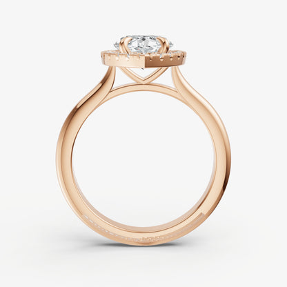 Marquise Solitaire Engagement Ring with Fine Halo Diamond Band