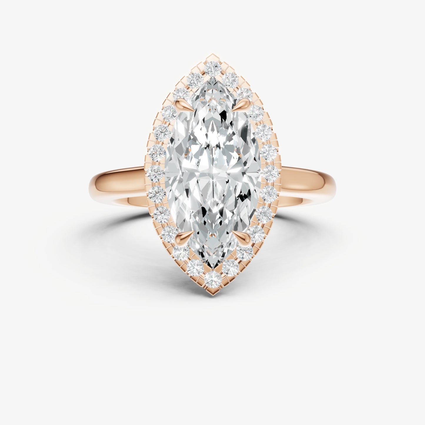 Marquise Solitaire Engagement Ring with Fine Halo Diamond Band