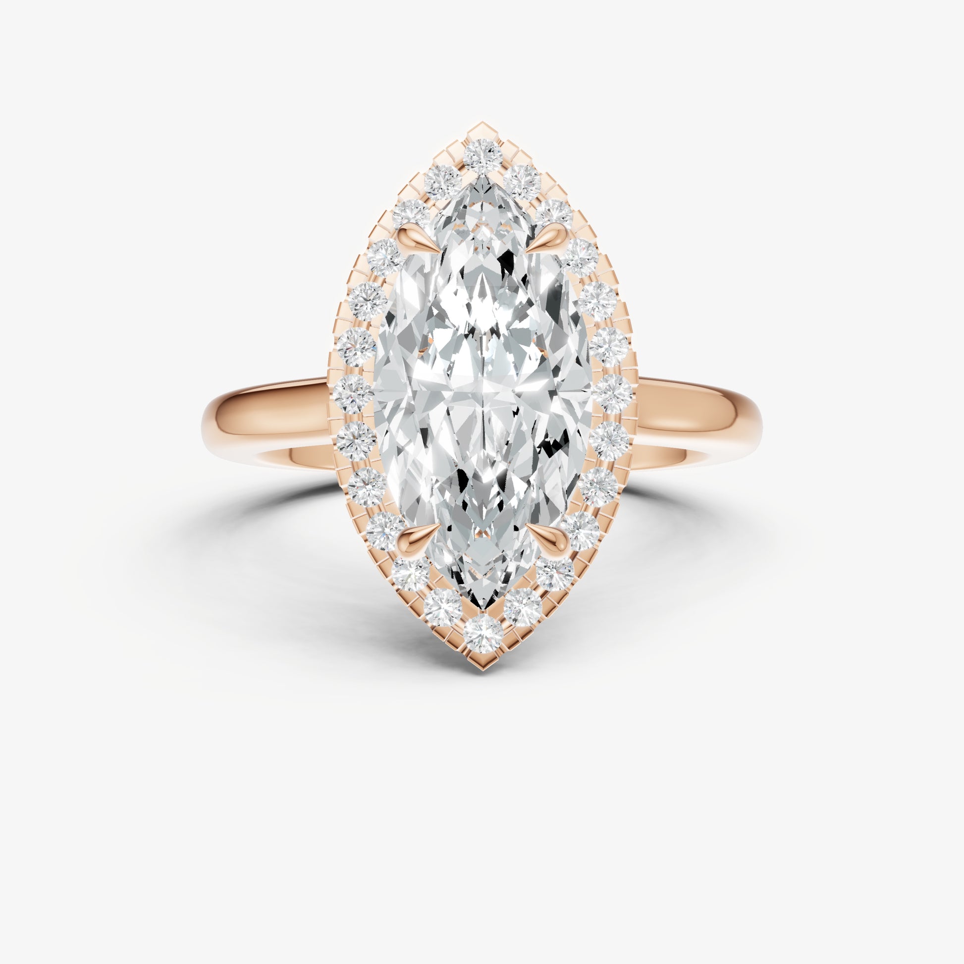 Marquise Solitaire Engagement Ring with Fine Halo Diamond Band