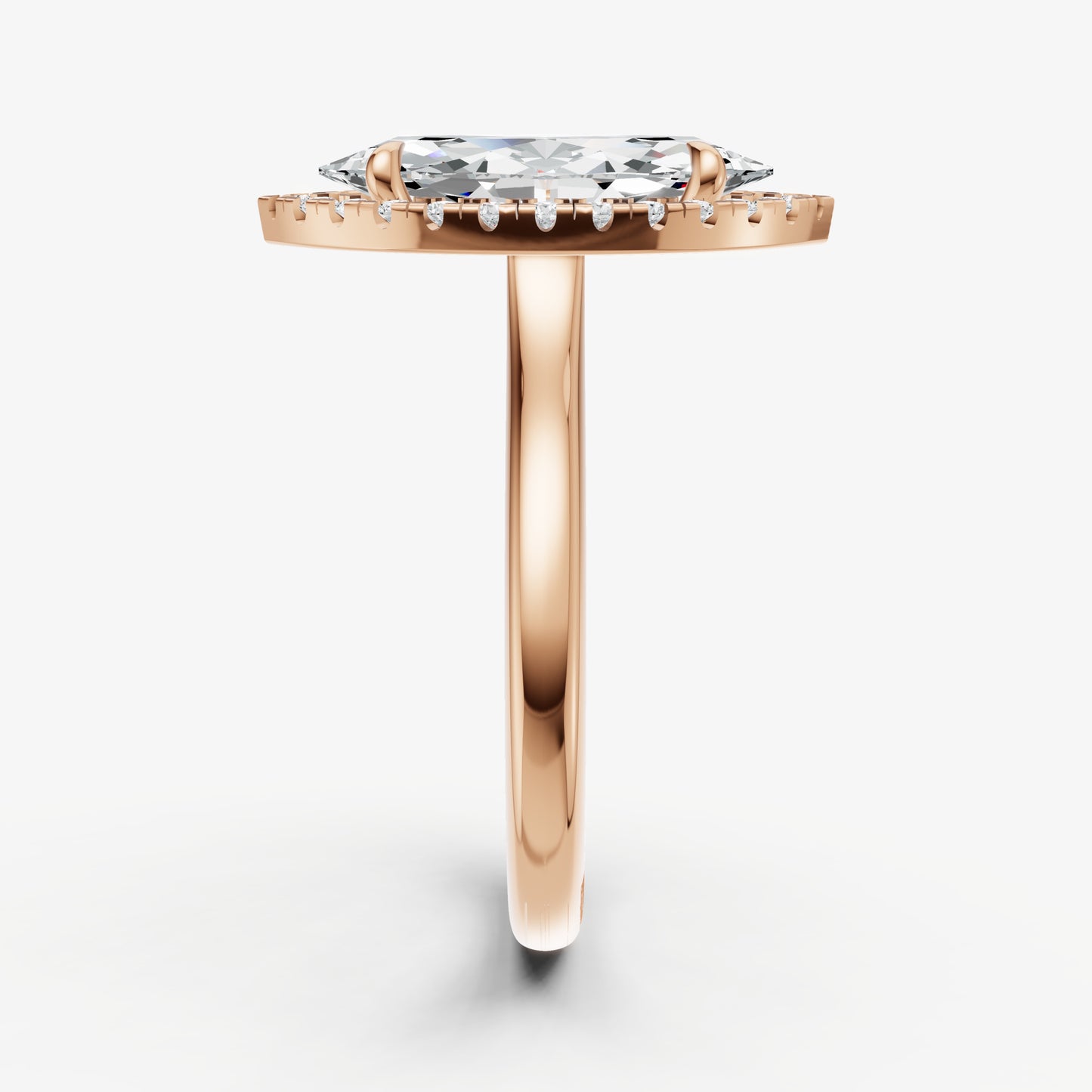 Marquise Solitaire Engagement Ring with Fine Halo Diamond Band