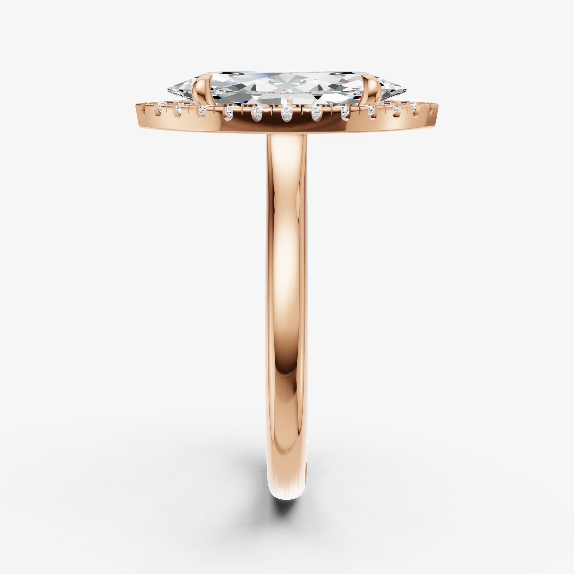 Marquise Solitaire Engagement Ring with Fine Halo Diamond Band