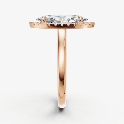Marquise Solitaire Engagement Ring with Fine Halo Diamond Band