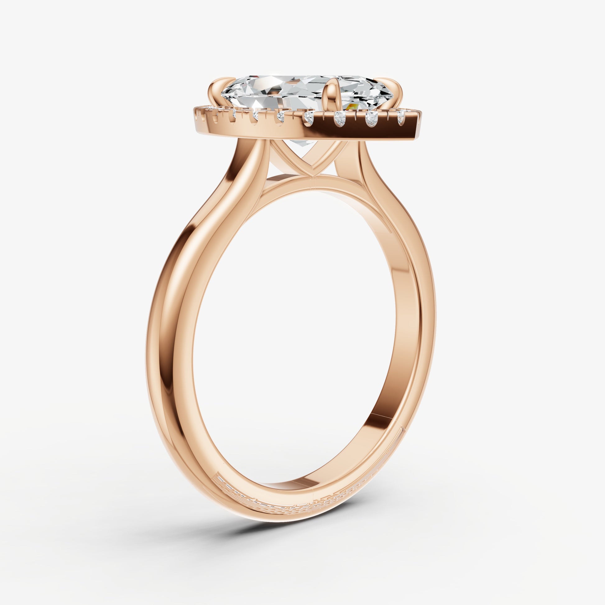 Marquise Solitaire Engagement Ring with Fine Halo Diamond Band