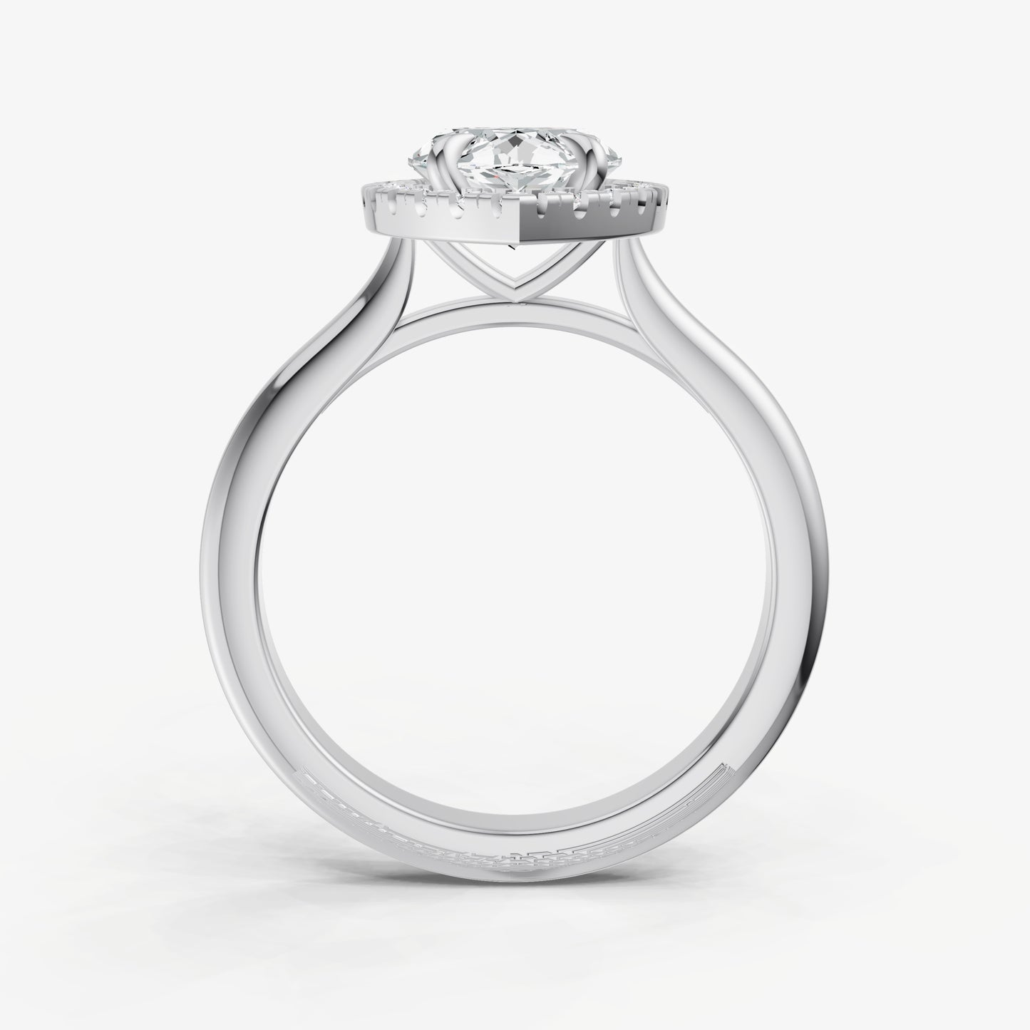 Marquise Solitaire Engagement Ring with Fine Halo Diamond Band