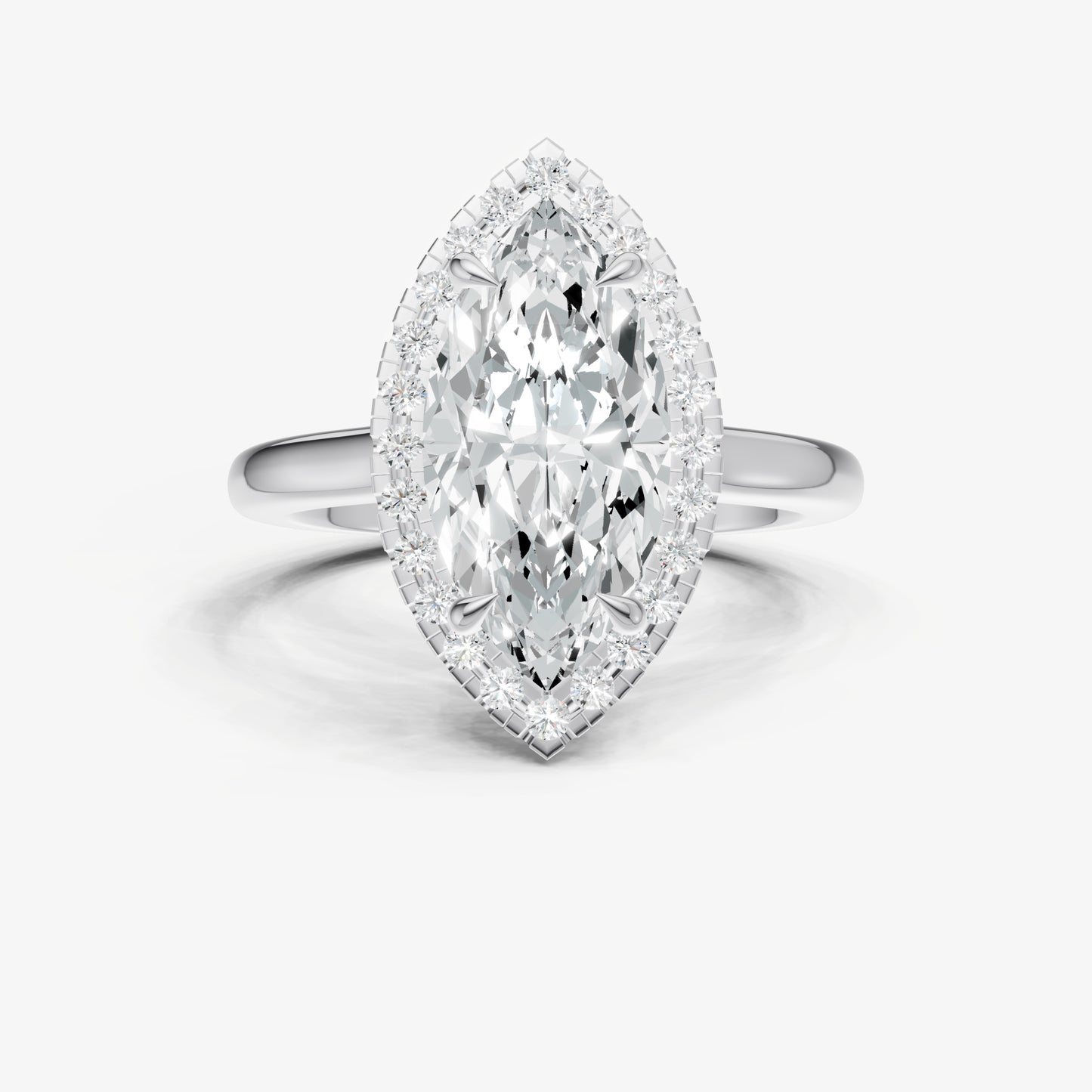 Marquise Solitaire Engagement Ring with Fine Halo Diamond Band