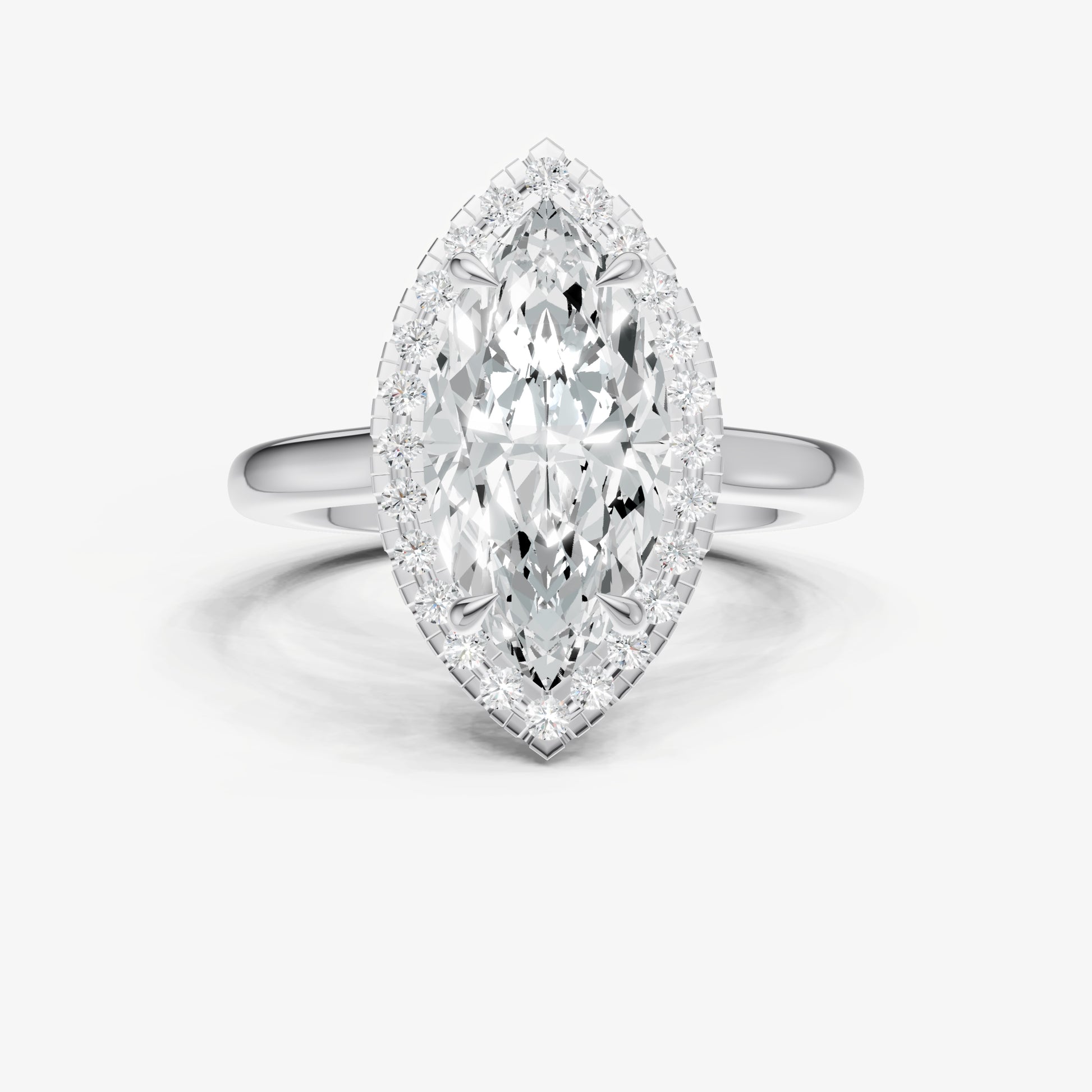 Marquise Solitaire Engagement Ring with Fine Halo Diamond Band