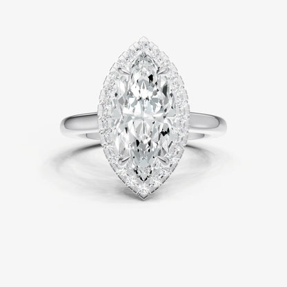 Marquise Solitaire Engagement Ring with Fine Halo Diamond Band