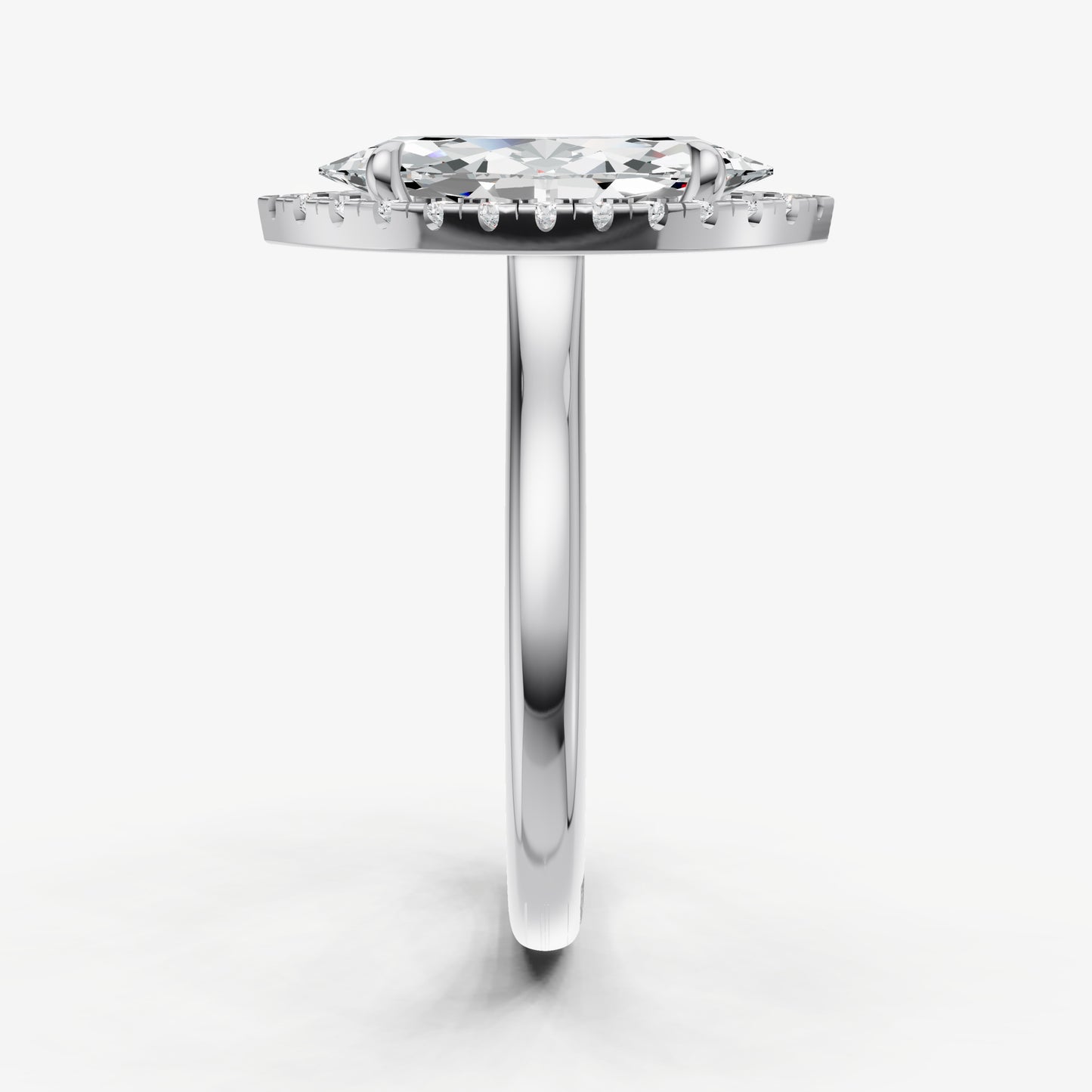 Marquise Solitaire Engagement Ring with Fine Halo Diamond Band