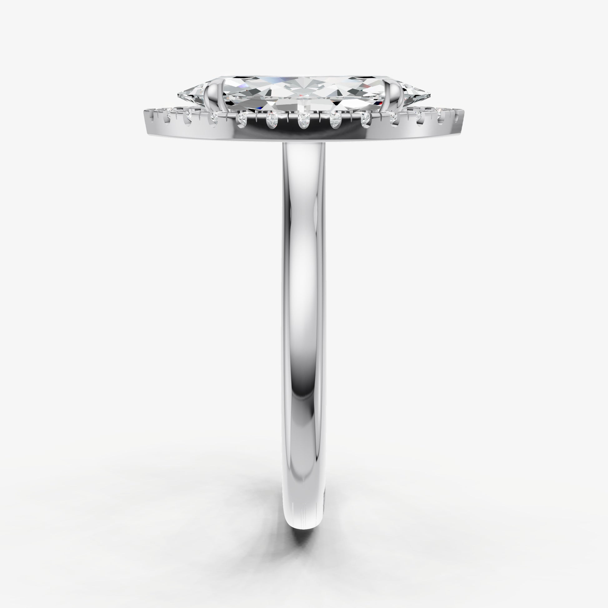 Marquise Solitaire Engagement Ring with Fine Halo Diamond Band
