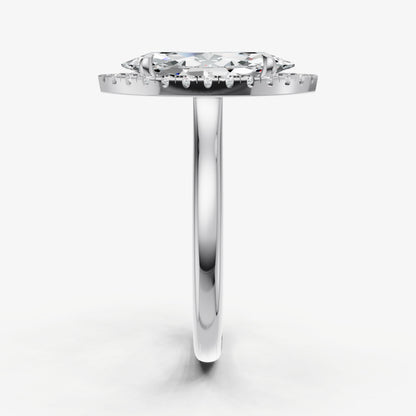 Marquise Solitaire Engagement Ring with Fine Halo Diamond Band