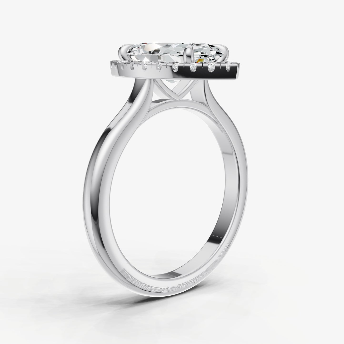 Marquise Solitaire Engagement Ring with Fine Halo Diamond Band