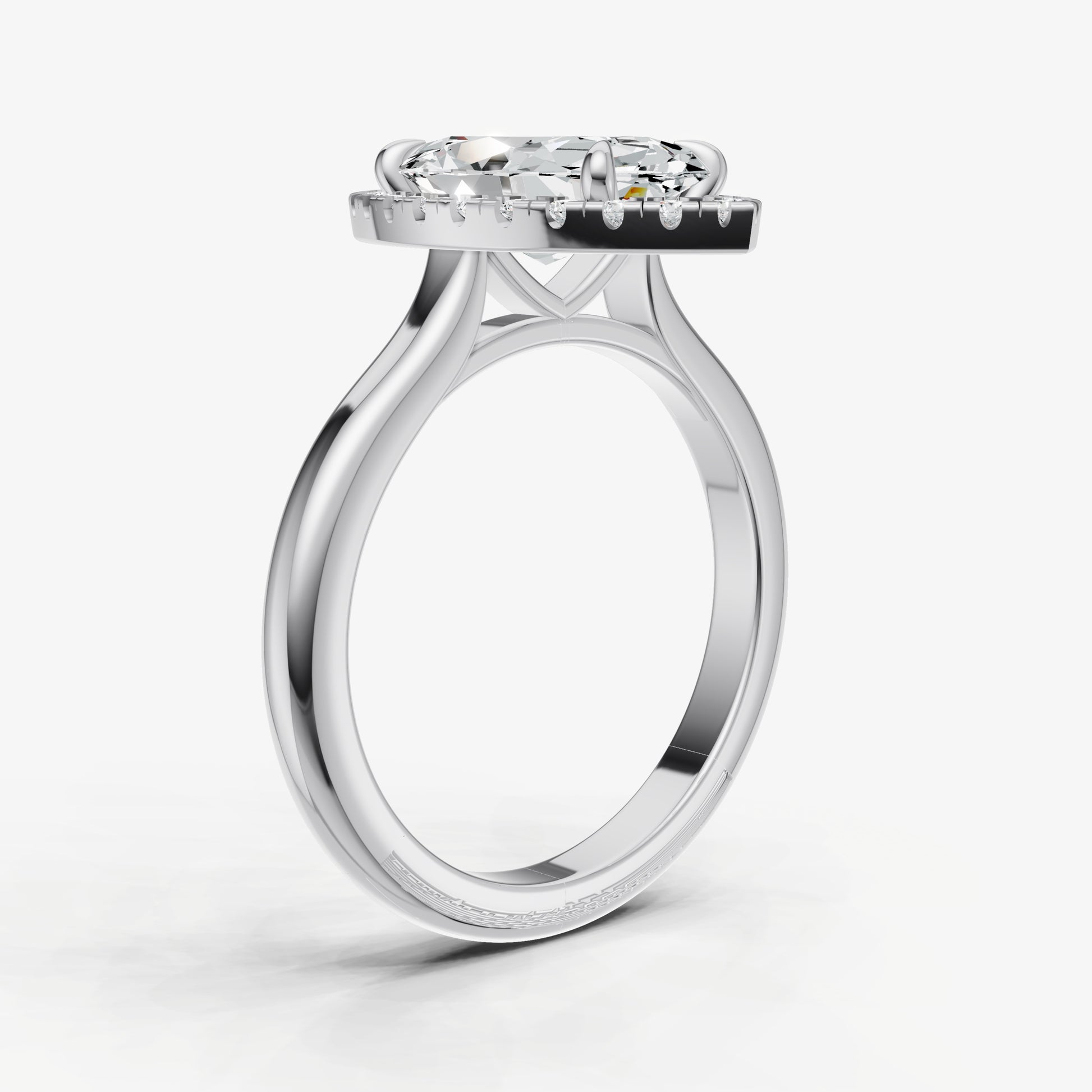 Marquise Solitaire Engagement Ring with Fine Halo Diamond Band