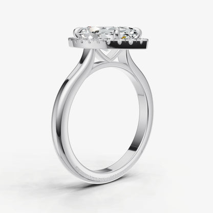 Marquise Solitaire Engagement Ring with Fine Halo Diamond Band