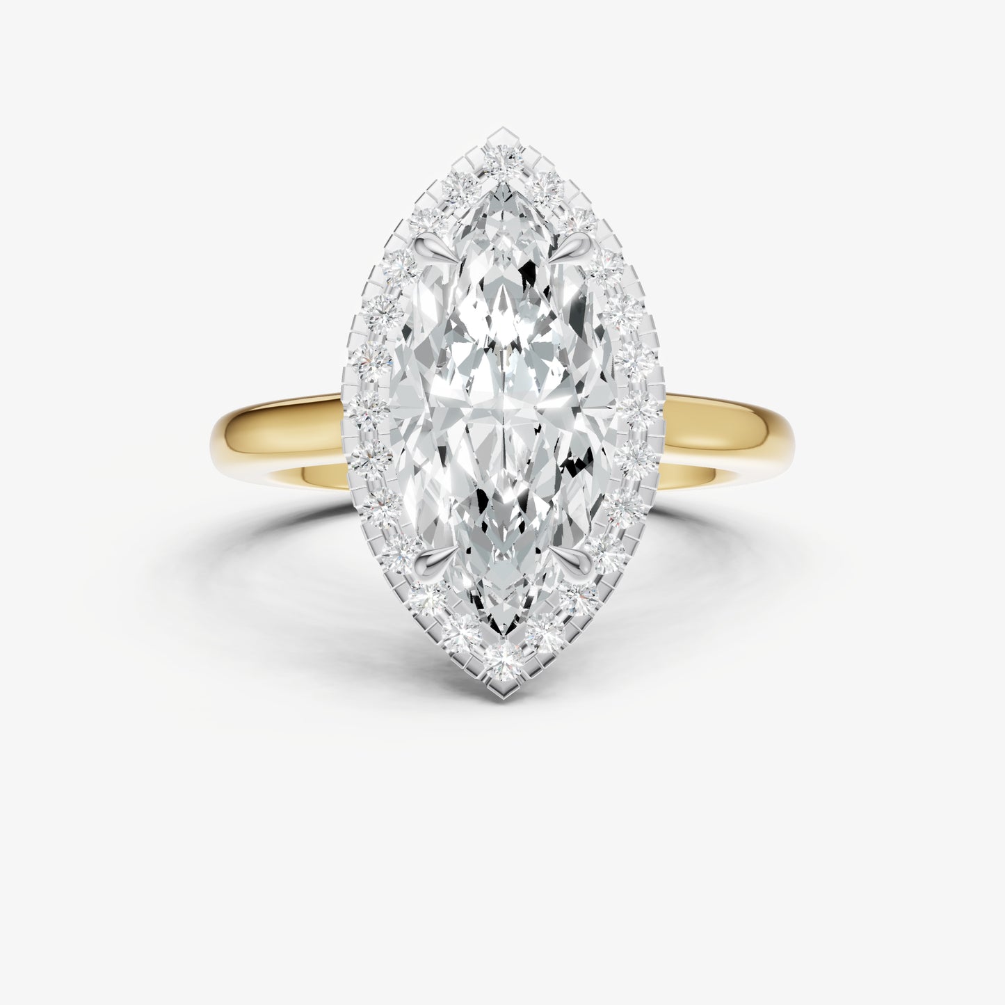 Marquise Solitaire Engagement Ring with Fine Halo Diamond Band
