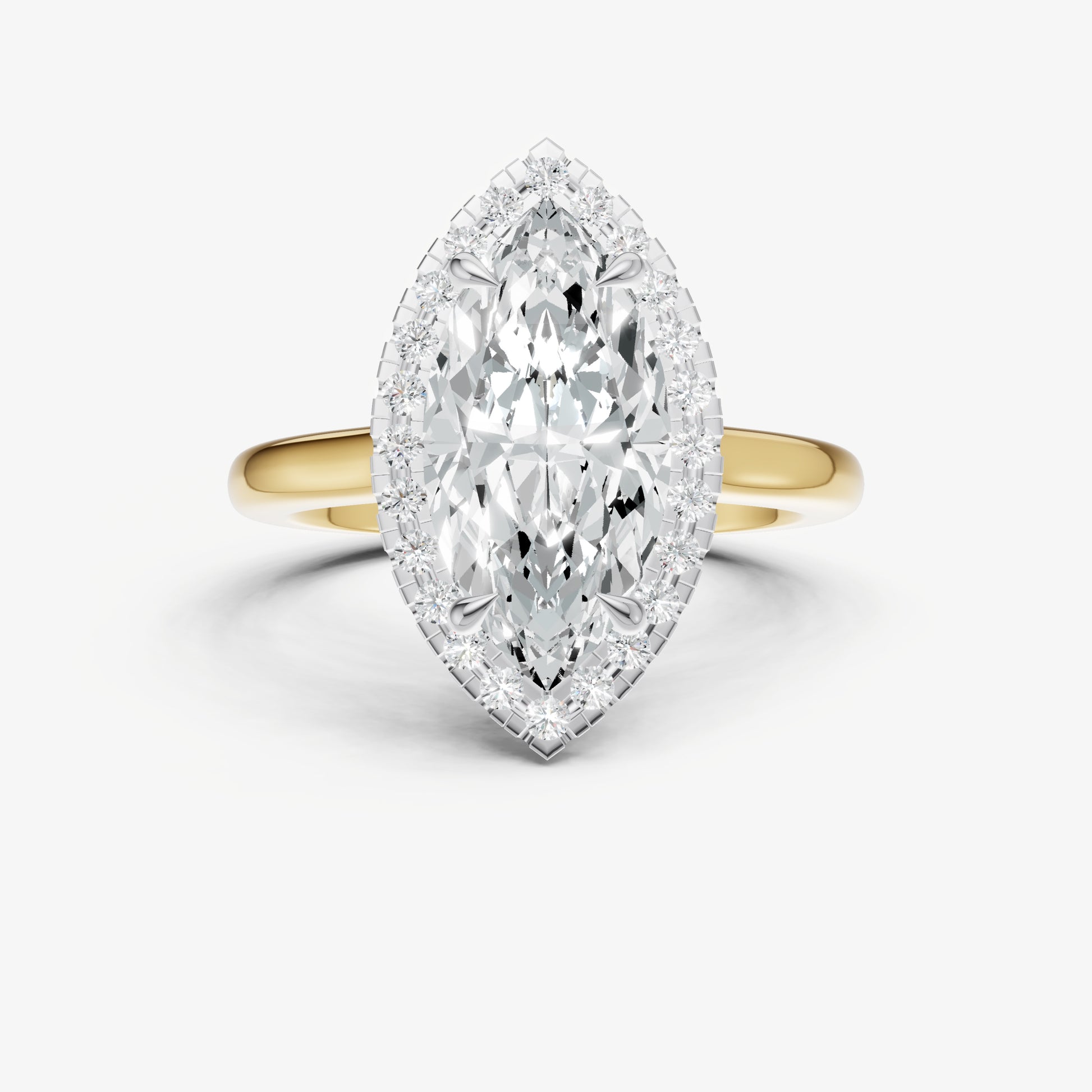 Marquise Solitaire Engagement Ring with Fine Halo Diamond Band