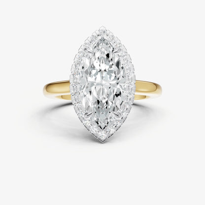 Marquise Solitaire Engagement Ring with Fine Halo Diamond Band