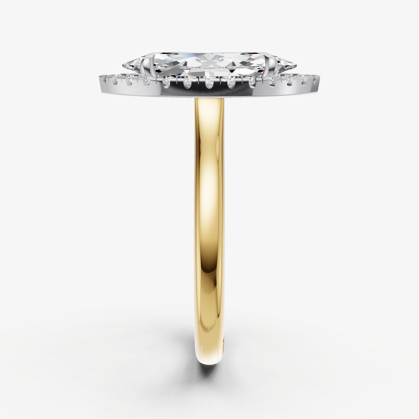 Marquise Solitaire Engagement Ring with Fine Halo Diamond Band