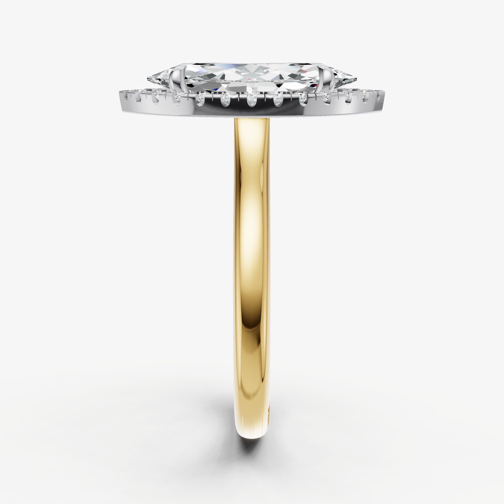 Marquise Solitaire Engagement Ring with Fine Halo Diamond Band