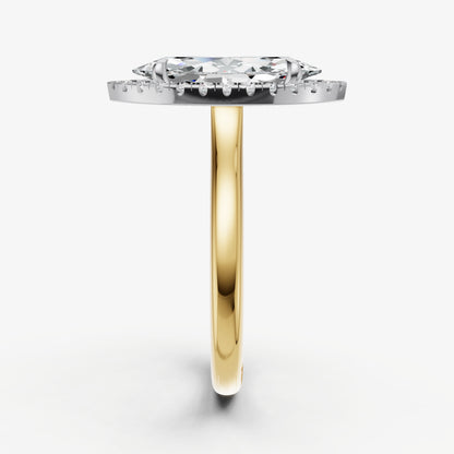 Marquise Solitaire Engagement Ring with Fine Halo Diamond Band
