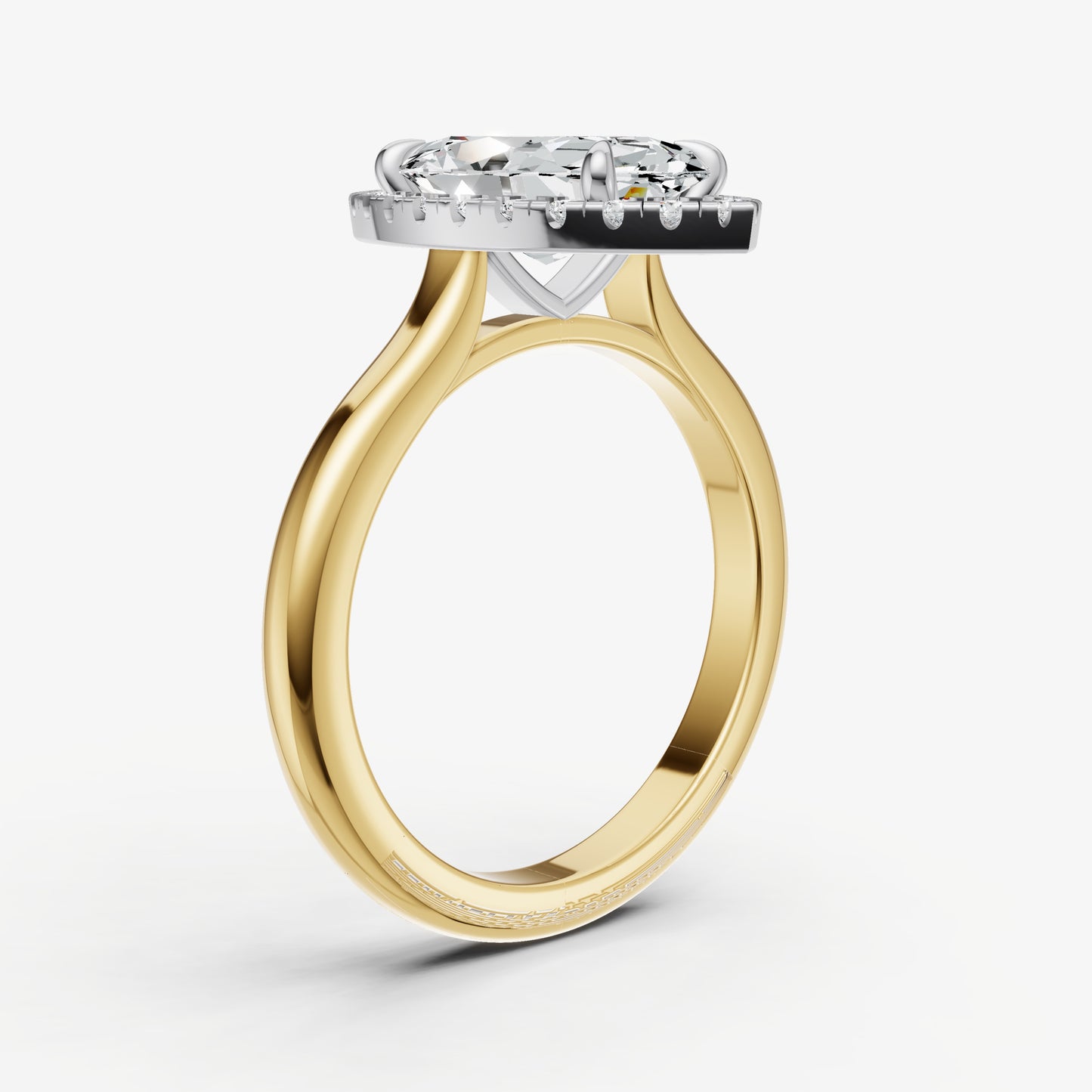Marquise Solitaire Engagement Ring with Fine Halo Diamond Band