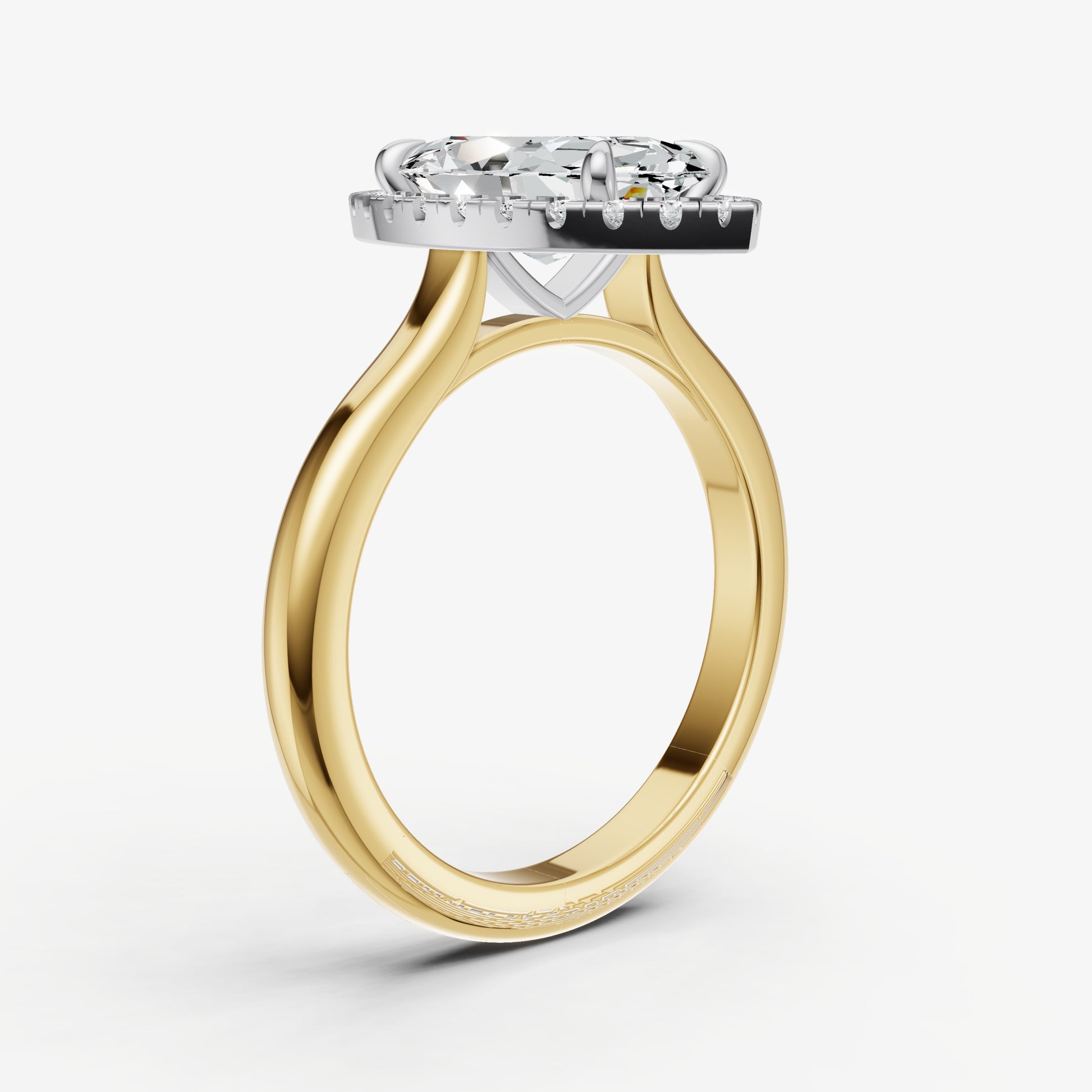 Marquise Solitaire Engagement Ring with Fine Halo Diamond Band
