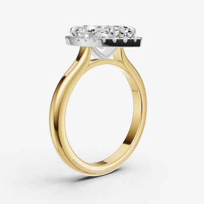 Marquise Solitaire Engagement Ring with Fine Halo Diamond Band
