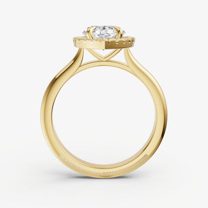 Marquise Solitaire Engagement Ring with Fine Halo Diamond Band