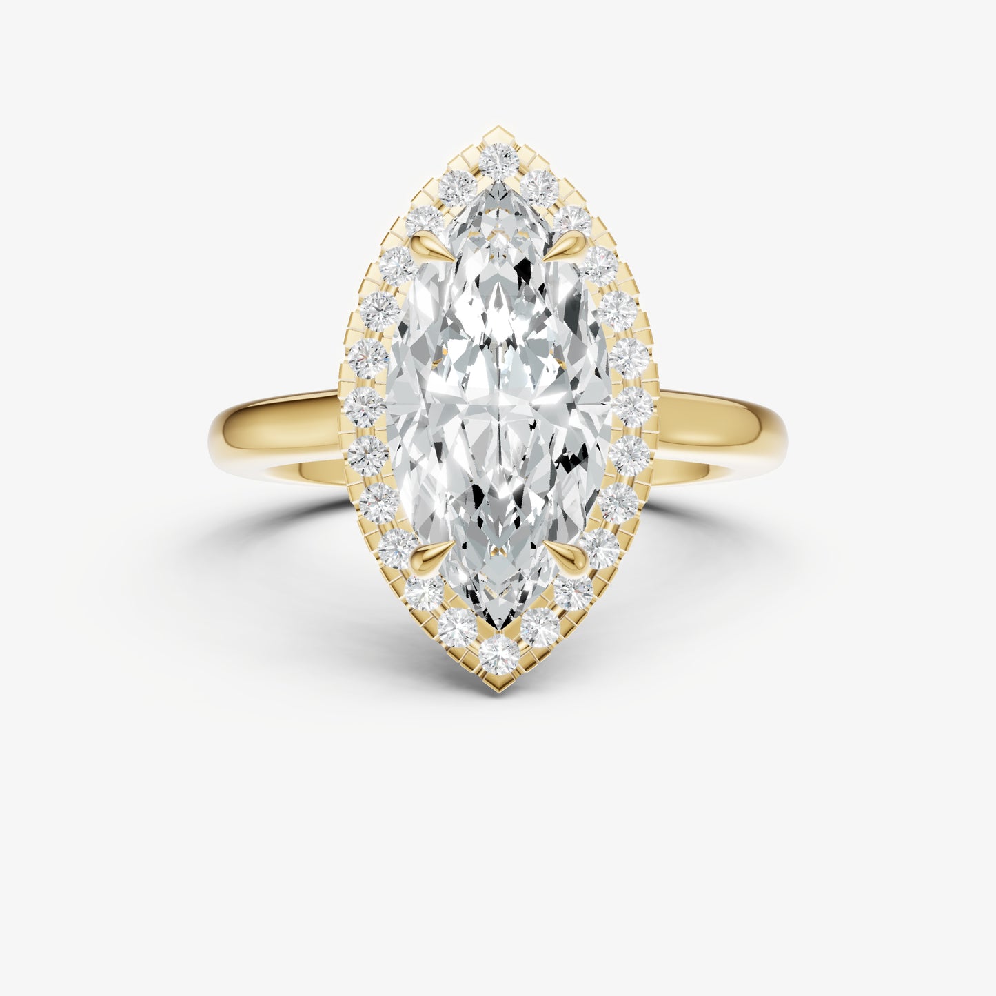 Marquise Solitaire Engagement Ring with Fine Halo Diamond Band