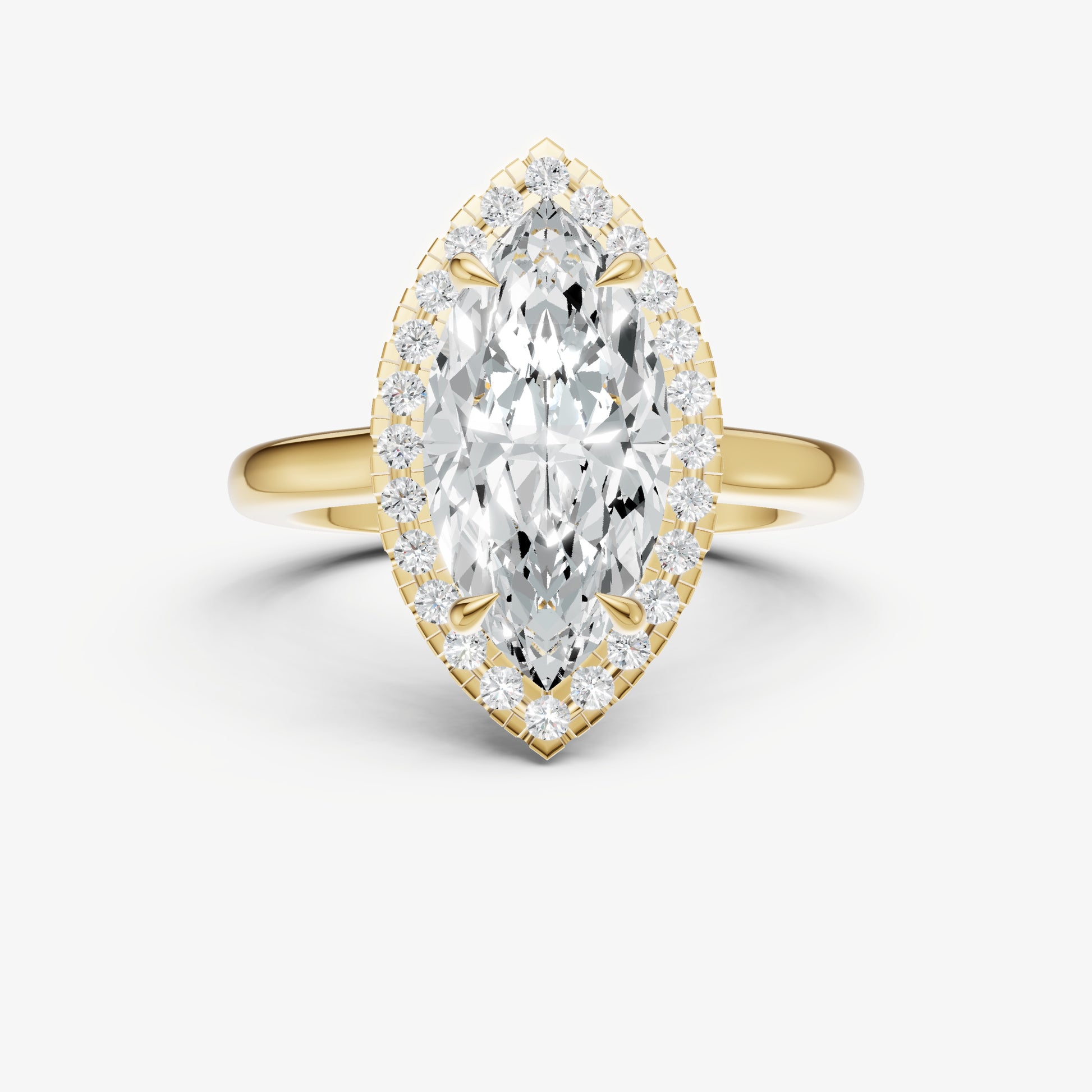 Marquise Solitaire Engagement Ring with Fine Halo Diamond Band
