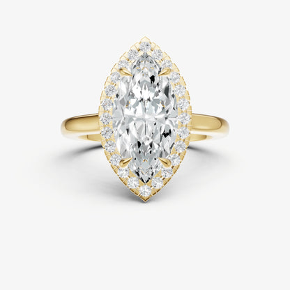 Marquise Solitaire Engagement Ring with Fine Halo Diamond Band