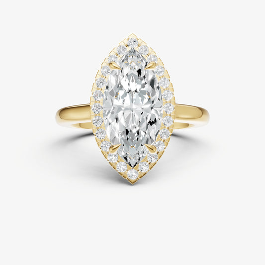 Marquise Solitaire Engagement Ring with Fine Halo Diamond Band