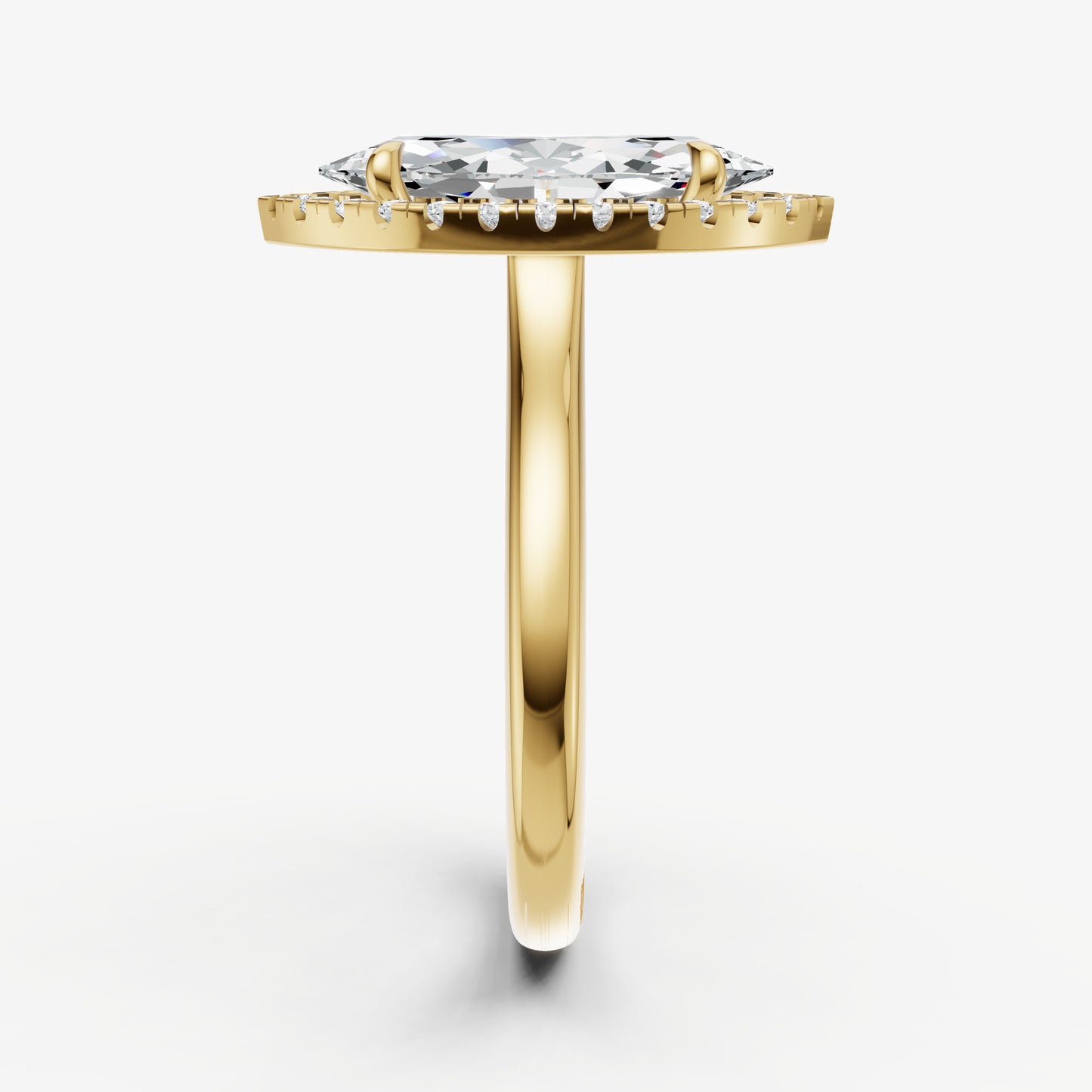 Marquise Solitaire Engagement Ring with Fine Halo Diamond Band