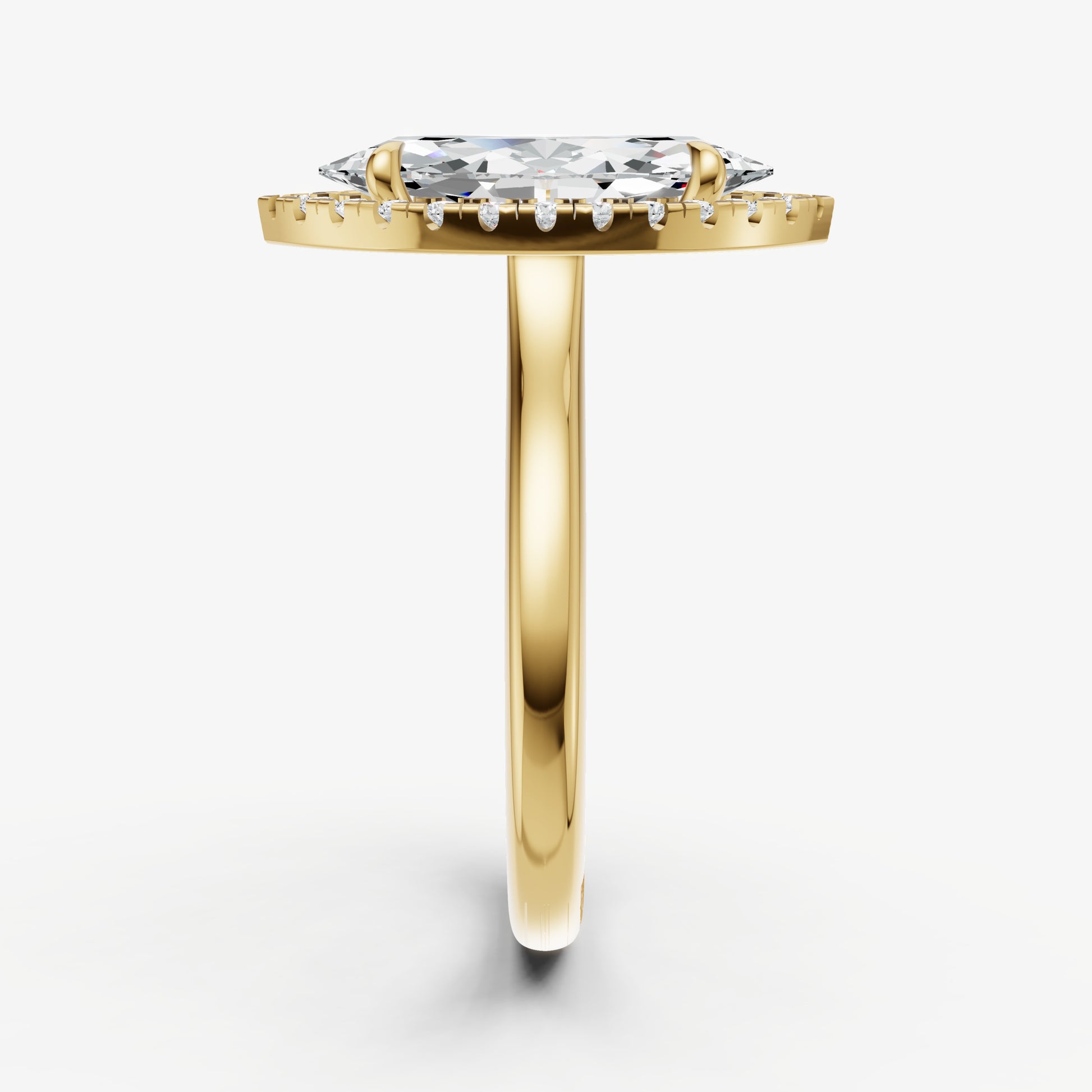 Marquise Solitaire Engagement Ring with Fine Halo Diamond Band