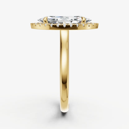 Marquise Solitaire Engagement Ring with Fine Halo Diamond Band
