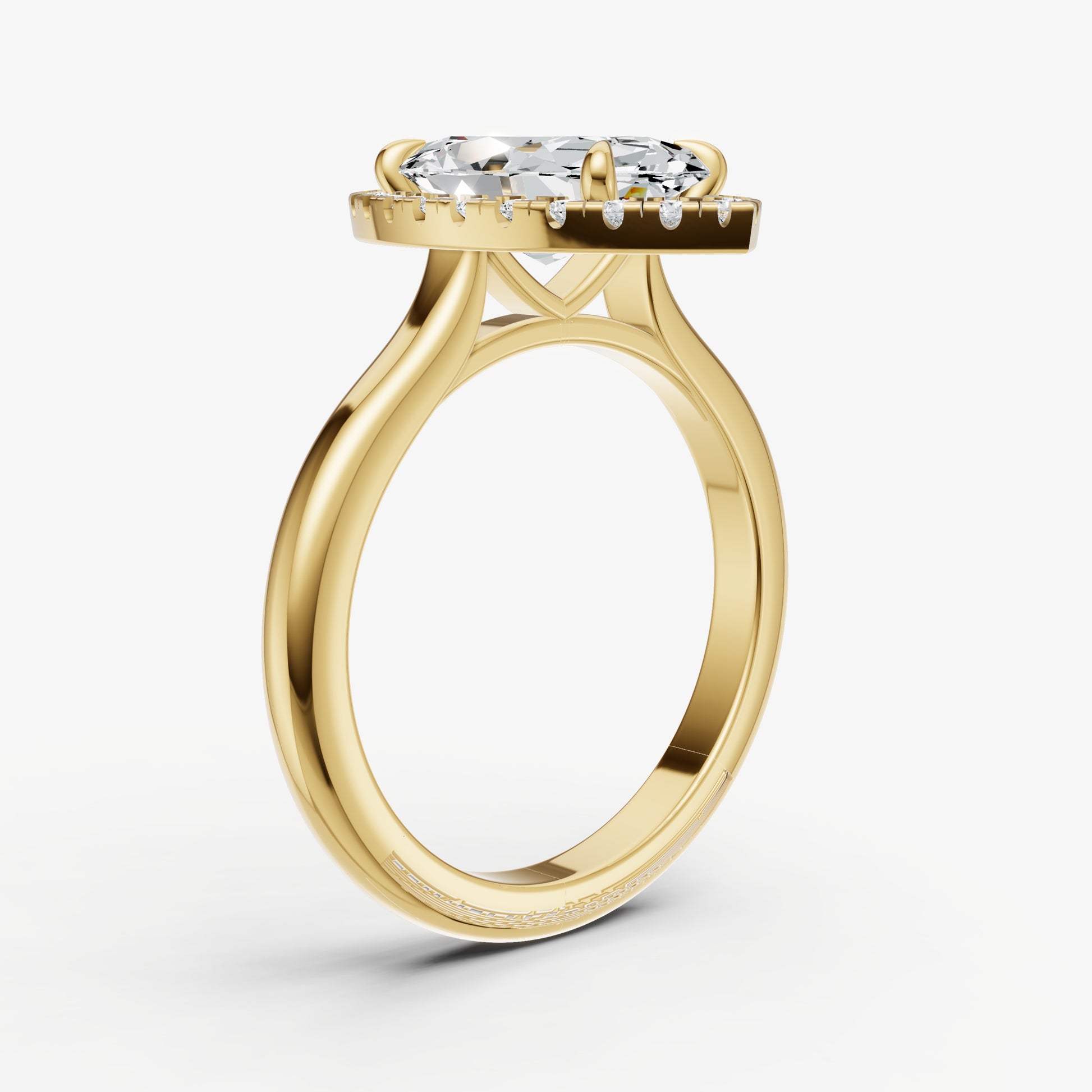 Marquise Solitaire Engagement Ring with Fine Halo Diamond Band