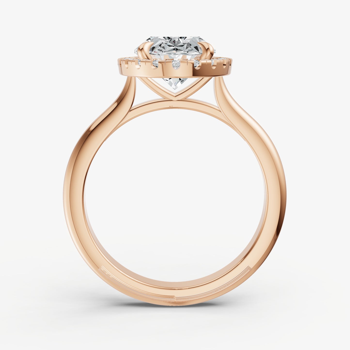 Oval Solitaire Engagement Ring with Fine Halo Diamond Band