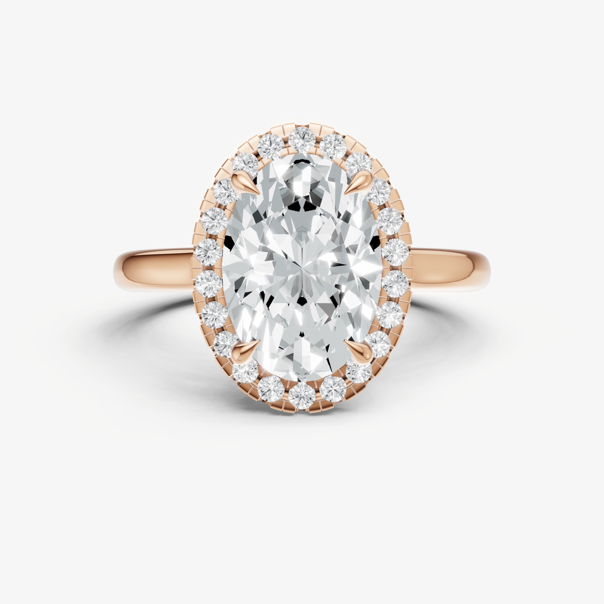 Oval Solitaire Engagement Ring with Fine Halo Diamond Band