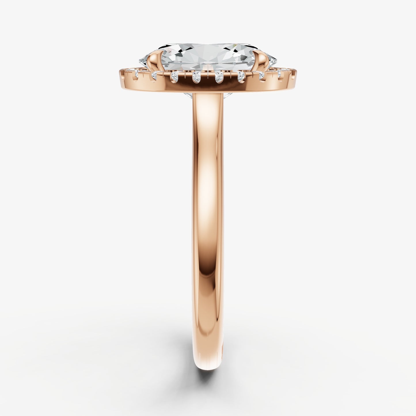 Oval Solitaire Engagement Ring with Fine Halo Diamond Band
