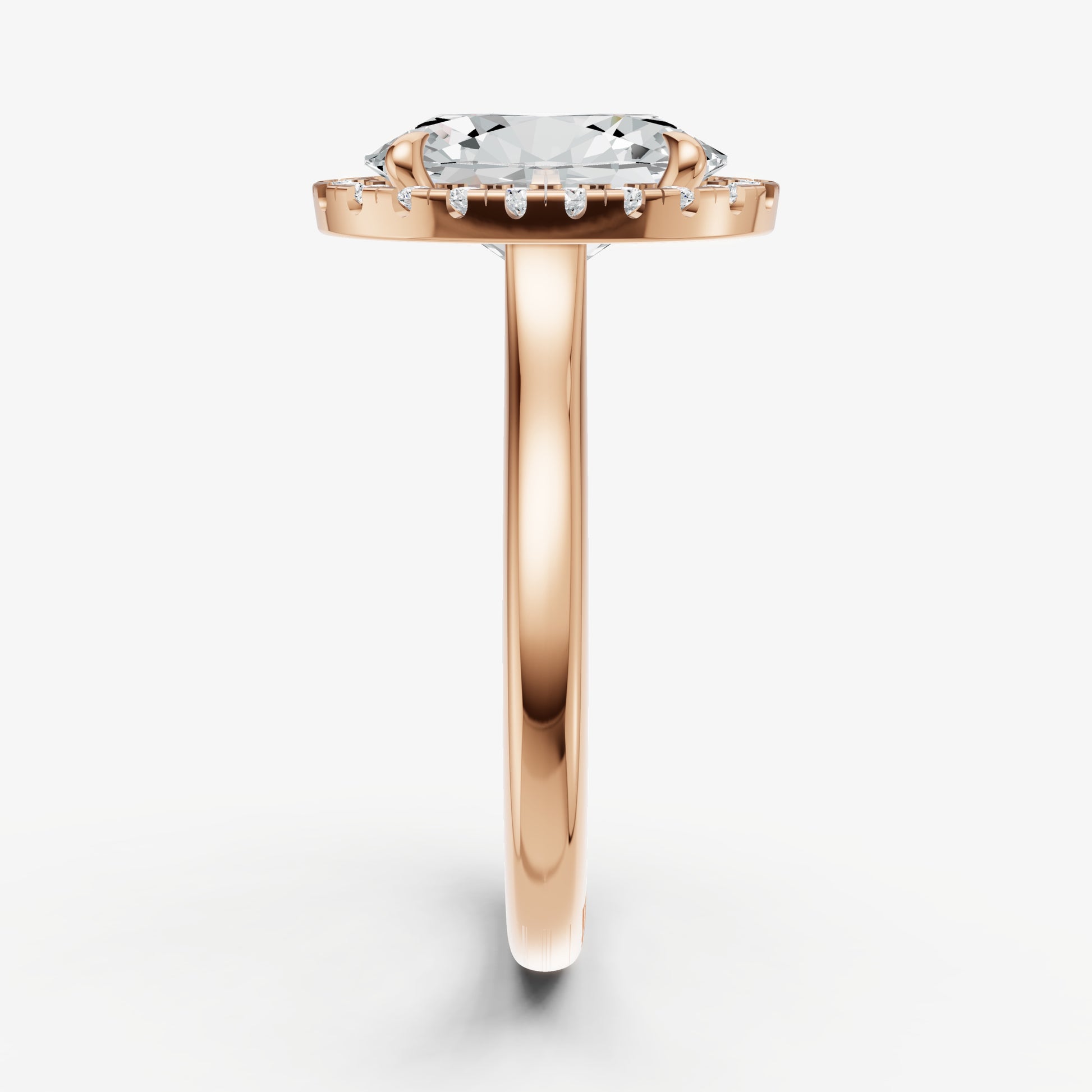 Oval Solitaire Engagement Ring with Fine Halo Diamond Band