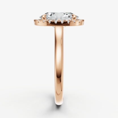 Oval Solitaire Engagement Ring with Fine Halo Diamond Band
