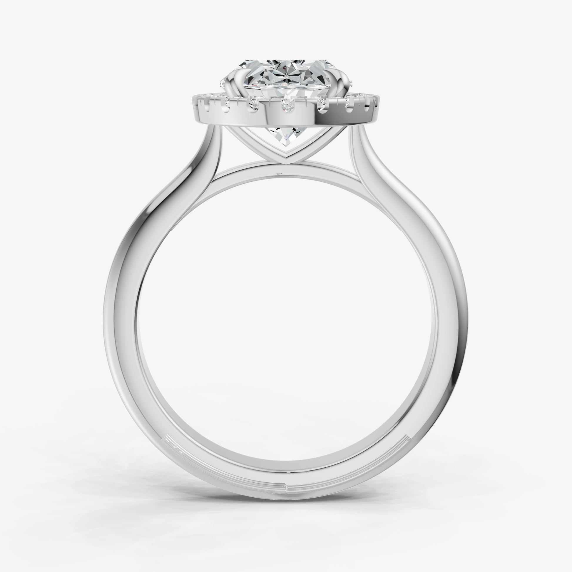 Oval Solitaire Engagement Ring with Fine Halo Diamond Band